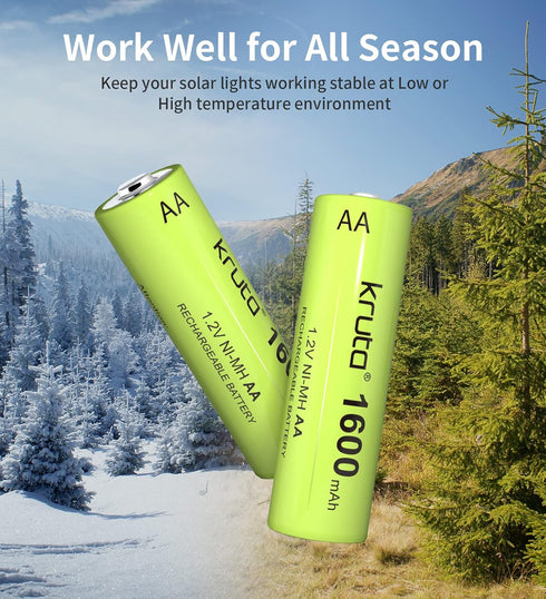 Kruta Ni-MH AA Rechargeable Batteries, Double A 1600mAh High Capacity 1.2V Pre-Charged for Garden Landscaping Outdoor Solar Lights, String Lights,...