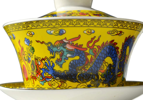 Gaiwan Teacup 7oz Chinese Dargon Sancai Cover Bowl Lip Saucer Set for Gongfu Tea (Yellow)...
