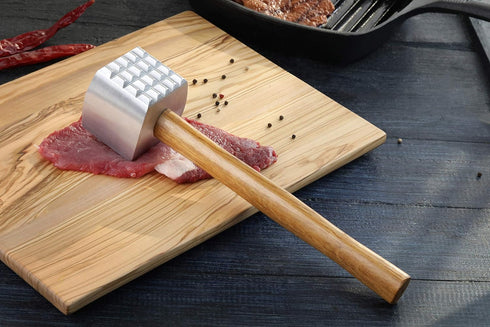 New Star Foodservice 36398 Wood Handle Aluminum Meat Tenderizer/Mallet/Hammer, 13-Inch Overall...