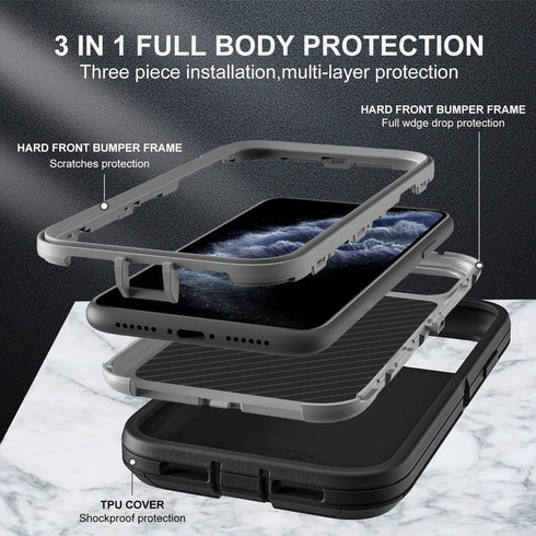 for iPhone 11 Pro Max Case, Military Grade 3 in 1 Heavy Duty Shockproof/Drop Proof/Dust Proof Case with 2Pcs Tempered Glass Screen Protector (Blac...