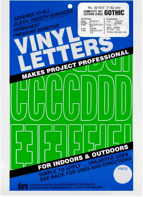 Graphic Products Permanent Adhesive Vinyl Letters and Numbers (160 /pkg), 3", Green...