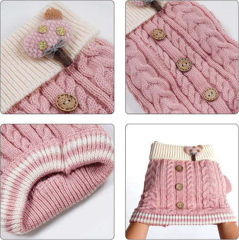 Dog Sweater Turtleneck Knitwear Doggie Pullover Sweater Doggy Winter Coat Warm Pet Clothes Puppy Holiday Clothing Buttons Knitted Outfits for Smal...