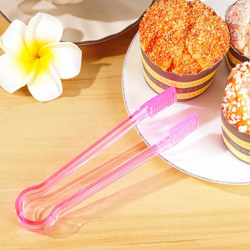 10 Pcs Plastic Buffet Serving Tongs, Clear Pink Kitchen Tongs Mini Serving Utensil Tongs for Food Ice Salad Buffet Barbecue Cookies, 6.3 Inches...