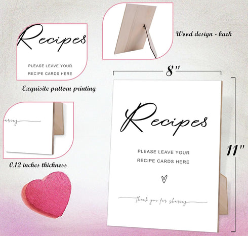 Minimalist Style Leave Your Recipe Card Display Sign for Wedding, Baby Shower & Bridal Shower, 8X11 Wooden Sign with Stand, Bridal Shower Decorati...