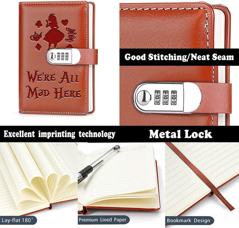 Alice in Wonderland Leather Combination Lock Notebook Always Remember You’re Braver Than You Believe Leather Locked Journal Notebook Alice Fans Gi...