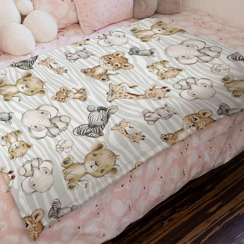 Safari Jungle African Animal Baby Blanket Boy Girl Gift Gender Neutral, Elephant Giraffe Lion Flannel Fleece Nursery Bed Blankets, Soft Lightweigh...