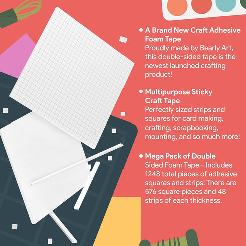 Bearly Art CUBIES The Polar Collection - Acid Free Adhesive Foam Tape for DIY Arts and Crafts - Double Sided Tape - Mega Pack with 1248 Total Piec...