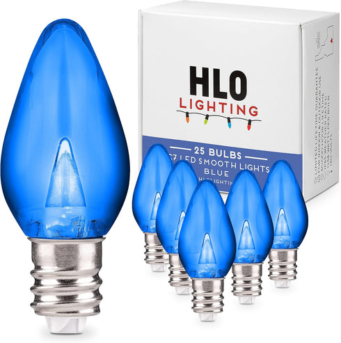 Holiday Lighting Outlet LED Smooth C7 Blue Replacement Christmas Light Bulbs for E12 Sockets, Energy Efficient Commercial Grade, 2 Diode 0.58 Watt...