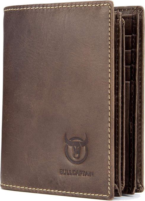 BULLCAPTAIN Genuine Leather Men Wallet Short Design Bifold Wallets Credit Card Holder for Mens (Brown)...