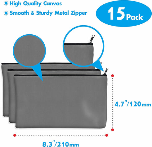 15 Pack Blank Cotton Canvas DIY Craft Zipper Bags Pouches Pencil Case for Makeup Cosmetic Toiletry Stationary Storage...