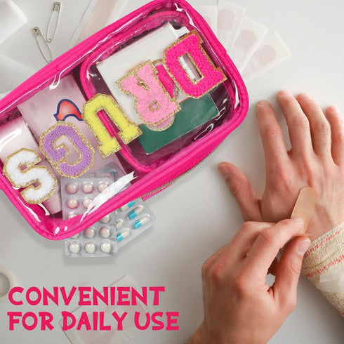 Hillban 2 Pcs Medicine Bag Chenille Letter Bag Preppy Clear Makeup Meds Travel Bag Nylon Pouch Set PVC Transparent Cosmetic Bag Mini First Aid Chr...