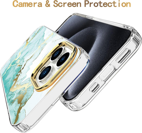BAISRKE Clear Case Design for iPhone 15 Pro 6.1 inch, with 2 Pack Screen Protectors + 1 Pack Camera Lens Protector Slim Shockproof Women Cute Bump...