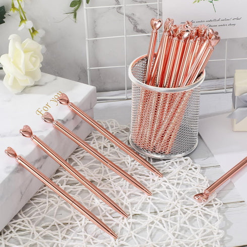 Thenshop 24 Pcs Heart Shaped Pens Retractable Metal Cute Pens 1.0 mm Black Ink Ballpoint Decorative Pens Engagement Gifts for Women School Office ...