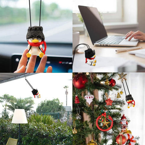Car Hanging Ornament Swing Duck, Cute Duck Car Mirror Hanging Accessories, Hanging Swing Duck Car Pendant with Red Scarf...