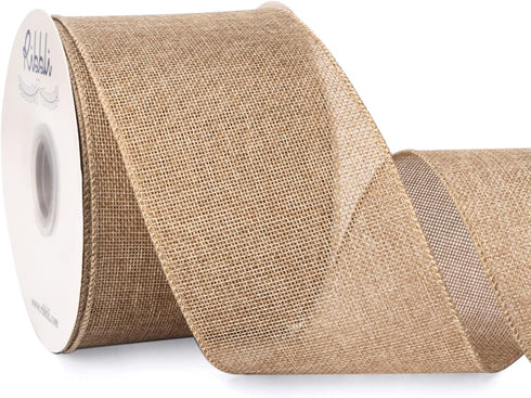 Ribbli Natural Burlap Wired Ribbon, 4” Inch x Continuous 20 Yard, Wired Edge Ribbon for Wreaths,Big Bows,Tree Decoration,Outdoor Decoration...