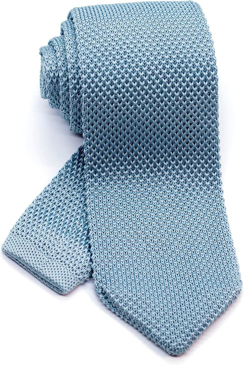Men's Pointed Knit Tie Necktie Width 2.75 inches Washable Solid Color Sax Blue Light Blue...