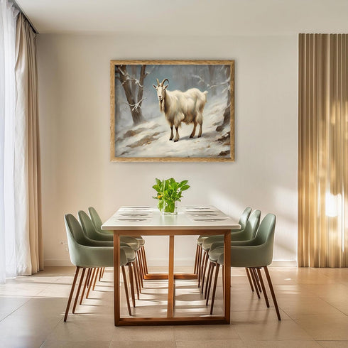 Posterizer 1 pcs-goat in snowy winter nature-oil painting style 5-Art for Animal Lovers-Landscape & Nature Art-Decor for Home & Office- unframed w...