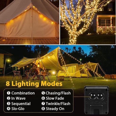 2 Pack Total 80FT Solar String Lights for Outside, 240 LED Outdoor String Lights Solar Powered, IP65 Waterproof Christmas Fairy Tree Light with 8 ...