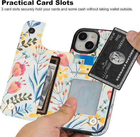 HAOPINSH for iPhone 15 Wallet Case with Card Holder, Floral Flower Pattern Back Flip Folio PU Leather Kickstand Card Slots Case for Women Girls, D...