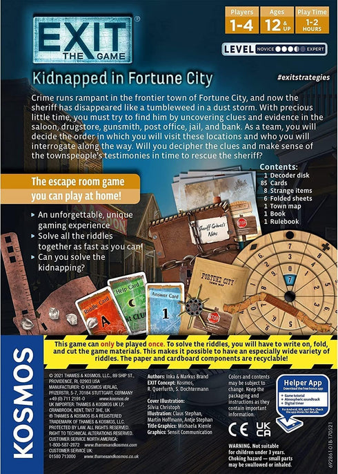 Exit: Kidnapped in Fortune City| Exit: The Game - A Kosmos Game | Family-Friendly, Card-Based at-Home Escape Room Experience for 1 to 4 Players, A...
