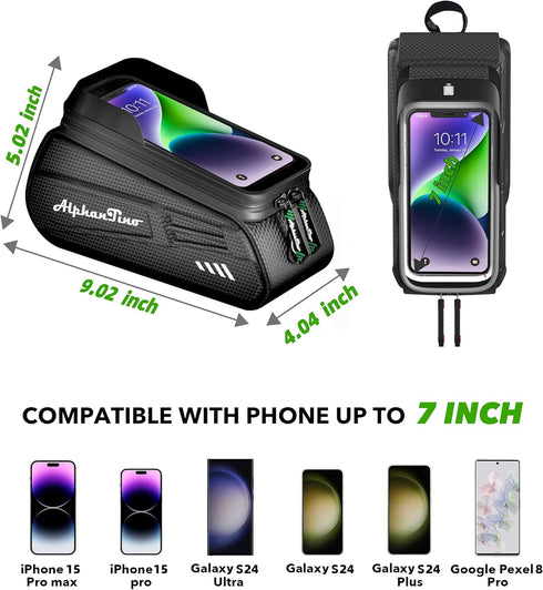 Bike Phone Holder Bag -Waterproof Bicycle Accessories Pouch Hard Case Large Capacity Top Tube Front Frame Cycling Mount Bag, TPU Touch-Screen & Su...
