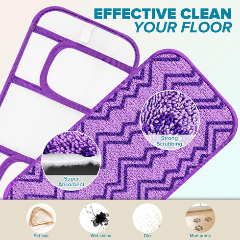 4 Reusable Mop Pads Compatible with Swiffer Sweeper Mops- 12 Inch Swiffer Dry Sweeping Cloths Washable Swiffer Wet Pads Refills Microfiber Swiffer...