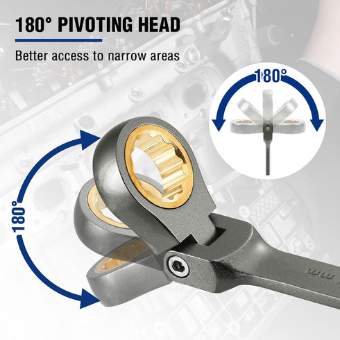 WORKPRO 14 mm Flex-Head Ratcheting Combination Wrench, 72-Teeth, Cr-V Constructed, Nickel Plating...
