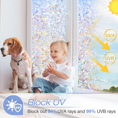 Homein Window Privacy Film, Rainbow Window Film Decorative 3D Window Clings Non Adhesive Window Tint for Home, Stained Glass Window Film for Glass...