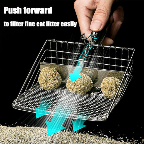 Cat Litter Scoop, Stainless Steel Cat Litter Scoop,Poop Scoop, Deep Shovel, Long Handle, Poop Sifting,Litter Box Scooper-Suitable for Litter Box (...