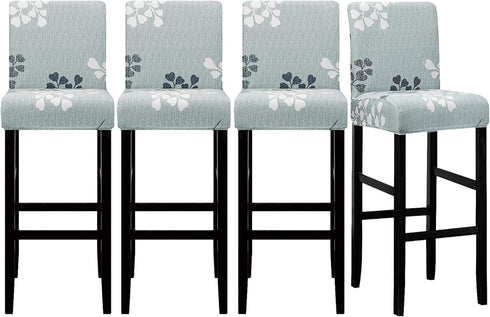 Lellen 4 Pack Stretch Chair Slipcover - Grey Floral Pattern, Waterproof, Ultra Thin, Perfect for Short Swivel Dining Chairs & Counter Height Side ...