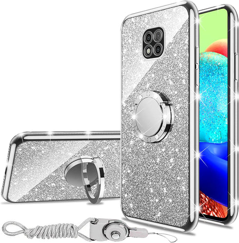 Case for Moto G Power 2021, for Motorola G Power 2021 Phone Case with Ring Kickstand Lanyard Shockproof Protection Cute Soft Glitter Cover Case fo...