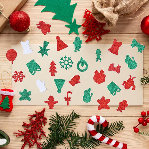 300 Pieces Christmas Glitter Foam Stickers - Assorted Santa, Snowflake, Tree, Bell, Gift, and Christmas Shape Foam Stickers Self-Adhesive for Kids...
