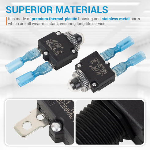 BlueStars 5 Packs 15Amp Thermal Circuit Breaker 125/250V AC 32V DC - Overload Protector with Push Button Manual Reset, Quick Connect Terminals, Wa...