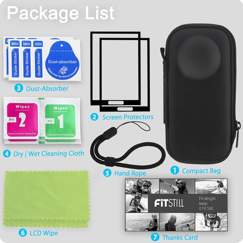 FiTSTILL Black Mini Carrying Hard Shell Travel Storage Case+Screen Protectors Compatible with Insta360x3 Accessories Kit,Easy Installation LCD Tem...