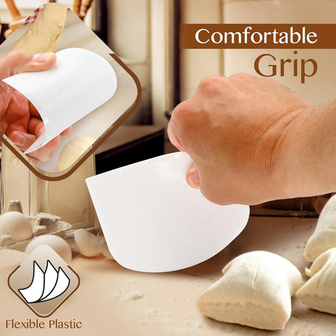 Plastic Bench Scraper for Baking - 2 White Bowl Scraper - Flexible Food Safe Dough Scraper Multipurpose Good Grip Curved and Flat Edge Dough Cutte...