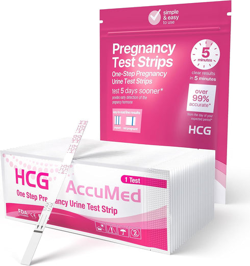 AccuMed Pregnancy Test Strips, 25-Count Individually Wrapped Pregnancy Strips, Early Home Detection Pregnancy Test Kit, Clear HCG Test...