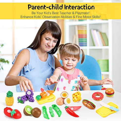 33pcs Cutting Pretend Play Food Toys for Kids Kitchen Set Playset Accessories BPA Free Peel & Cut Toy Food Fruits and Vegetables Toys, Christmas B...