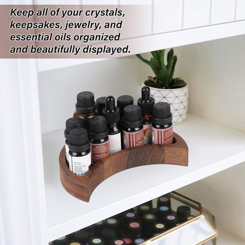 Curawood Crescent Moon Tray - Showcase Your Gems, Healing Stones & Treasures - 6"x3" Wooden Crystal Display Tray, Crystal Holder for Stones Displa...