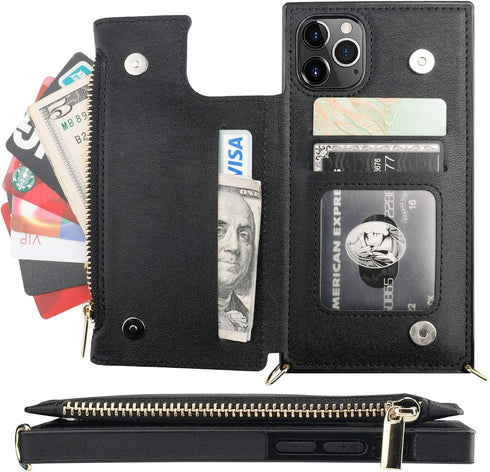 Bocasal Crossbody Wallet Case for iPhone 11 Pro with Card Holder,Zipper Card Slot Protector Shockproof Purse Cover with Removable Cross Body Strap...