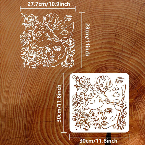 FINGERINSPIRE Woman Face Stencil 11.8x11.8inch Line Art Beautiful Woman Face Drawing Template Beauty Girl Rose Magnolia Pattern Decoration Stencil...