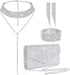 Meanplan 4 Pcs Silver Clutch Purse Jewelry Set for Women Evening Rhinestone Purse Silver Accessories for Women Bride Wedding Jewelry...