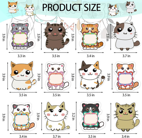 600Pcs Cute Cat Sticky Notes, Cartoon Cat Animal Sticky Notes Kawaii Sticky Note Pads Self-Stick Memo Pads Cat Shapes Memo Notes for Cat Lovers St...