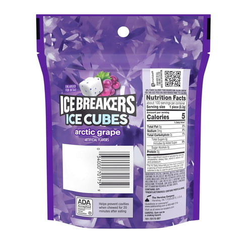 ICE BREAKERS Ice Cubes Arctic Grape Flavored Sugar Free Chewing Gum Pouch, 8.11 oz (100 Pieces)...
