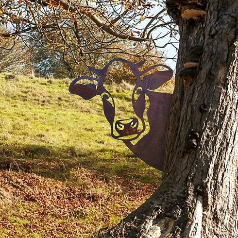 New Peeping Cow Metal Art Wall Decor Farm Outdoor,Fence Metal Silhouette Yard Art for Farmhouse Outdoor Garden Decor (Cow)...