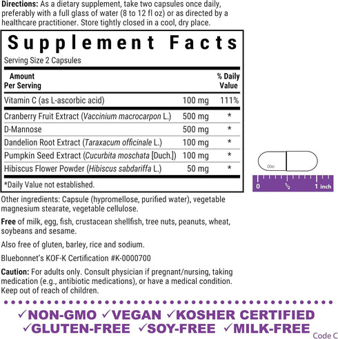 Bluebonnet Nutrition Urinary Tract Support, Cleanse & Flush*, Soy-Free, Gluten-Free, Kosher-Certified, Non-GMO, Dairy-Free, Vegan, 60 Vegetable Ca...