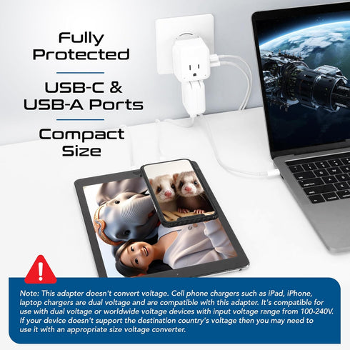 Ceptics Brazil Power Plug Adapter Travel Set, 20W PD & QC, Safe Dual USB & USB-C 3.1A - 2 USA Socket - Compact & Powerful - Also Use in Peru, Chil...