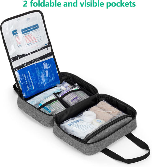 CURMIO Small First Aid Bag, Empty Emergency Trauma Kit Organizer bag for Hiking, Camping, Car, Travel, Home and Outdoor, Gray, BAG ONLY, Patent Pe...