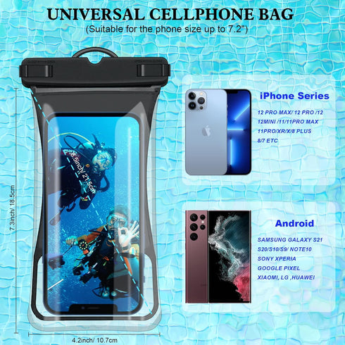 7.0" Universal Waterproof Phone Pouch,Floating Cellphone Dry Bag Case with Lanyard,IPX8 Waterproof Phone Case Compatible for iPhone 13/12/11 Pro M...