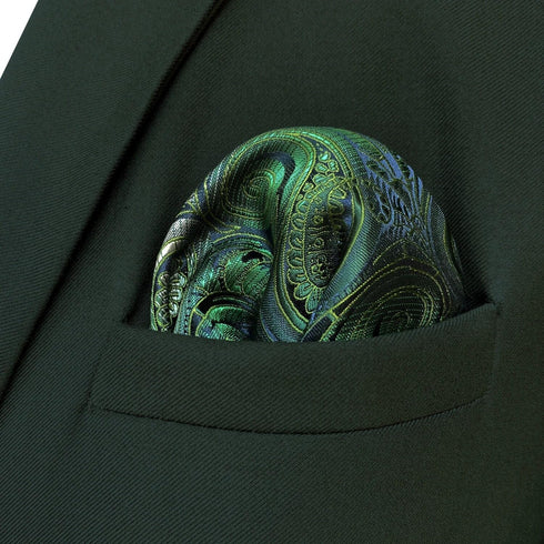 S&W SHLAX&WING Ties for Men Green White Paisley Classic Size Necktie with Pocket Square...