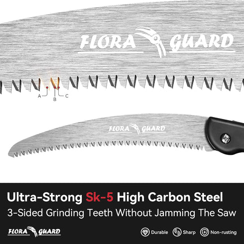FLORA GUARD 10 Inch Hand Pruning Saw, Heavy Duty Folding Hand Saw with Triple-Cut Razor Teeth SK5 Curved Blade, Non-Slip Handles and Safety Lock, ...